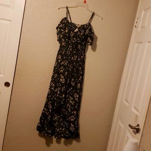 Black flower dress with leg slit